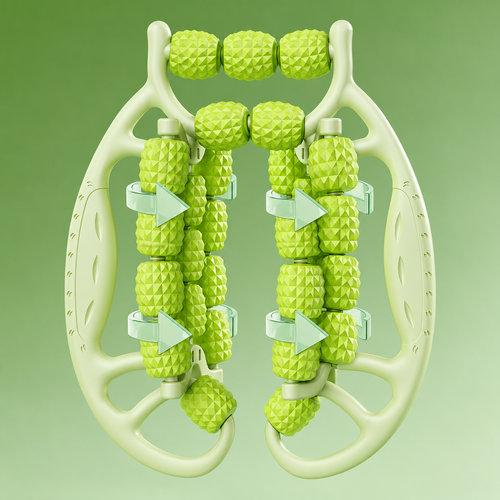 Green 29-Roller Leg Massage Tool with Dual Handles