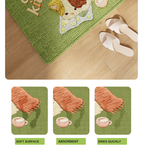 Green Cute Kitten Bath Mat