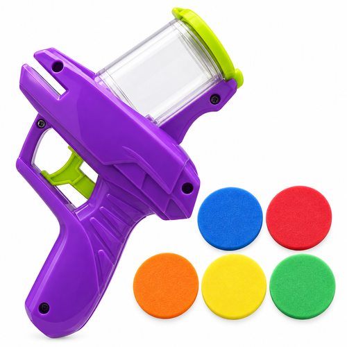 Foam Disc Launcher Toy with 5 Discs, Green or Purple