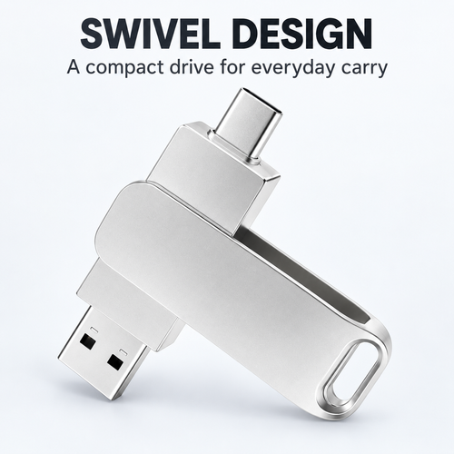 64GB Dual USB-A and USB-C Swivel Flash Drive