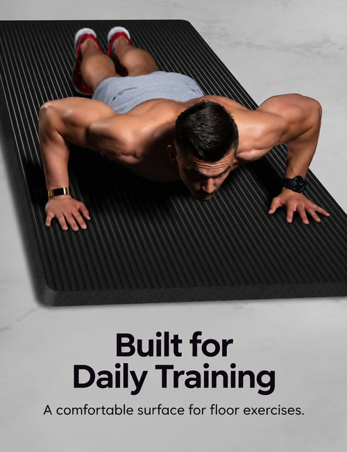 Black 185 × 61 cm Exercise Mat 3-Piece Set