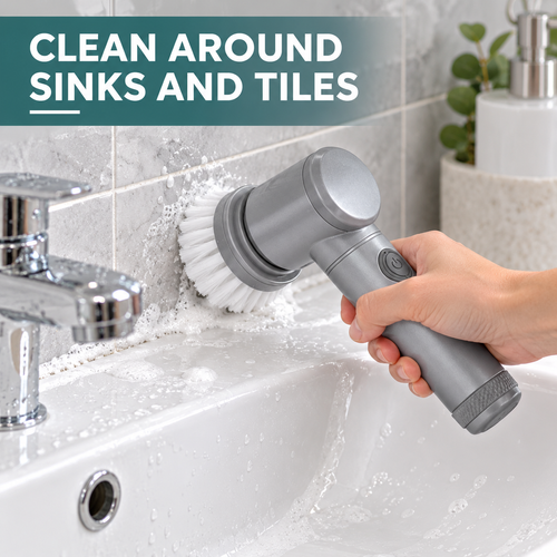 Grey Rechargeable Handheld Electric Cleaning Scrubber