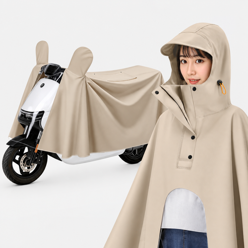 Beige 5XL Two-in-One Scooter Rain Cover and Rider Poncho