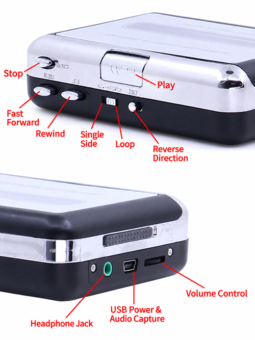 USB Cassette Capture Player for Converting Cassette Recordings to Digital Audio