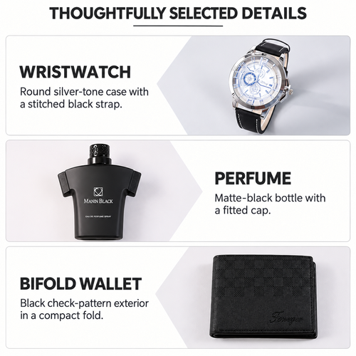Gift Set for Men with Wristwatch, Bifold Wallet and Perfume in a Presentation Box
