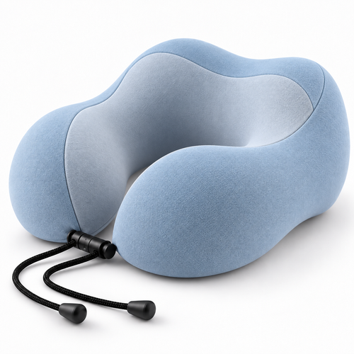 Blue-Grey Contoured U-Shaped Travel Neck Pillow