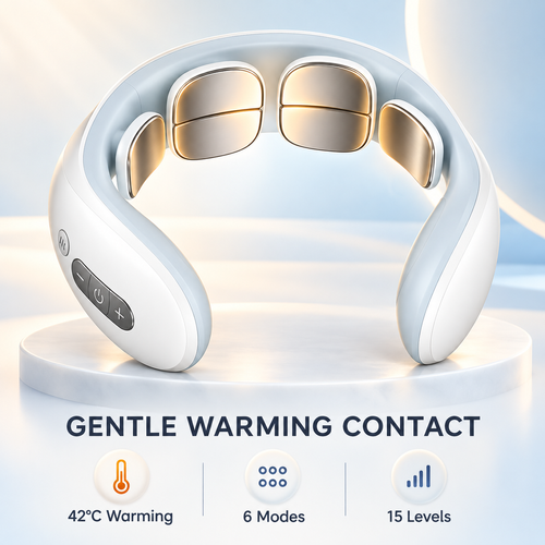 Wearable Neck Massager with 42°C Warming, 6 Modes and 15 Levels – White