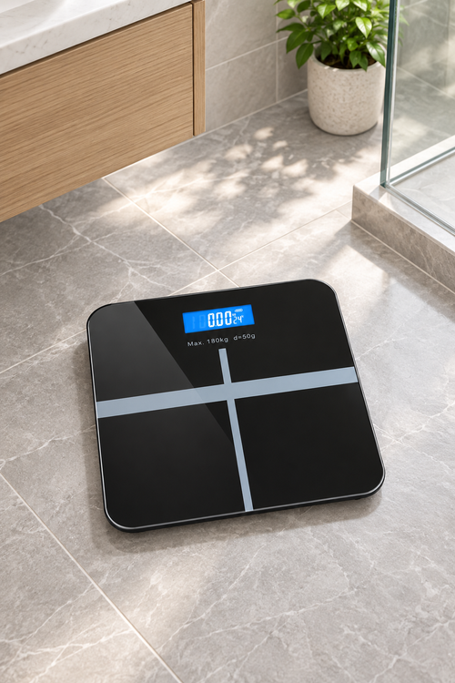 Black Digital Body Weight Scale with Blue LCD Display