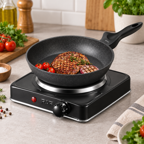 Black Single-Burner Electric Hot Plate with Dial Control