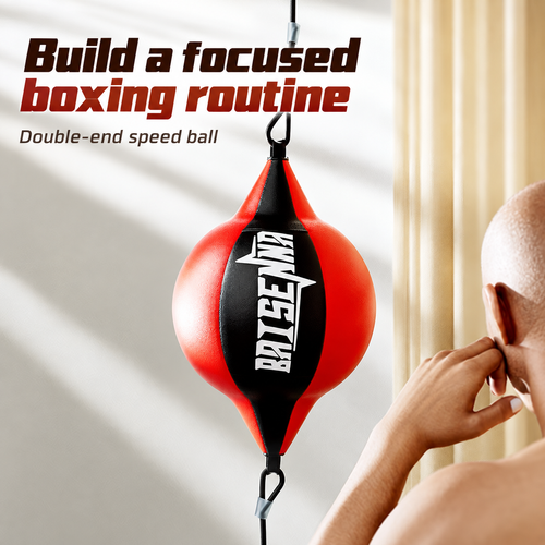 BAISENNA Double-End Boxing Speed Ball with Elastic Suspension Cords - Red and Black