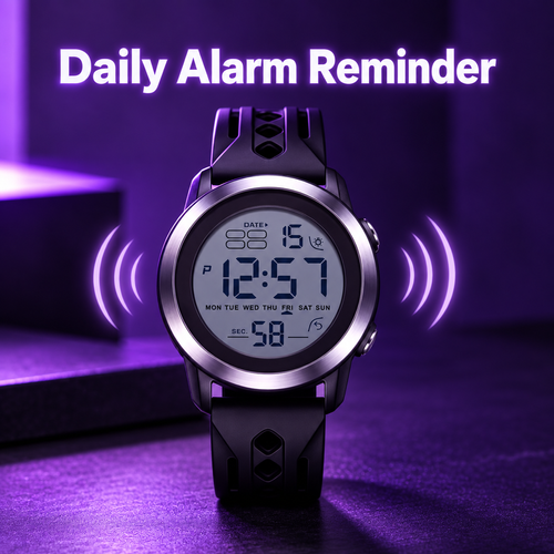 Black Digital Sports Watch with Alarm and Backlight