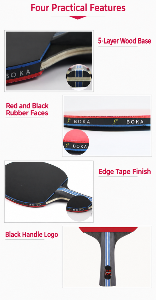 Short-Handle Table Tennis Set with 2 Paddles, 5 Balls and Bag