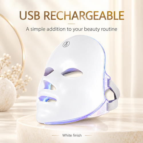 White LED Facial Beauty Mask with USB Charging and Side Strap