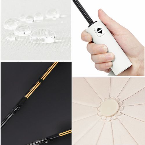 Cream Automatic Folding Umbrella with Black Lining