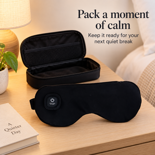 Heated Eye Mask with Power Button and Head Strap - Black