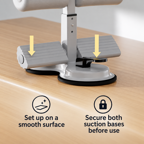 Adjustable Sit-Up Assist Bar with Twin Suction Bases and Pull Handles