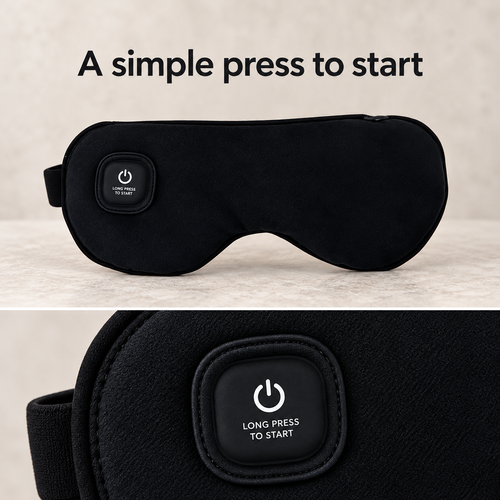 Heated Eye Mask with Power Button and Head Strap - Black