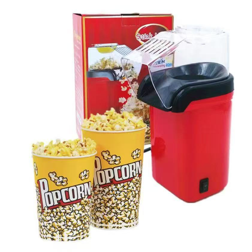 Compact Electric Popcorn Maker with Clear Cover – Red