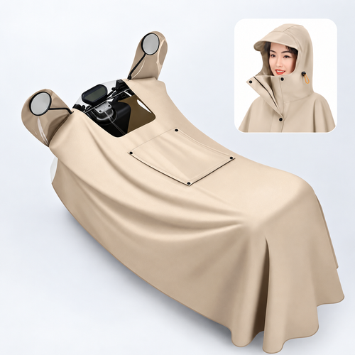 Beige 5XL Two-in-One Scooter Rain Cover and Rider Poncho