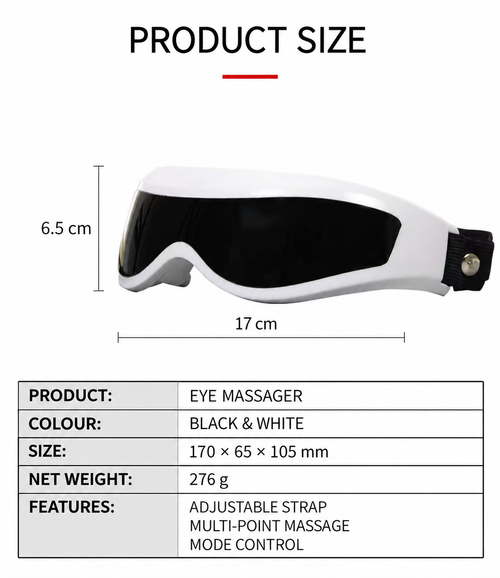 Adjustable Eye Massager with Multi-Point Massage and Mode Control – Black & White