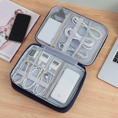 Navy Blue Electronics Organizer Bag | 28 × 21 × 9 cm