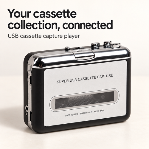 USB Cassette Capture Player for Converting Cassette Recordings to Digital Audio