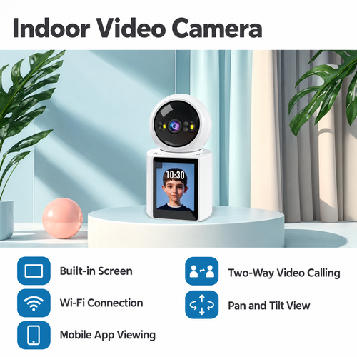 White Indoor Wi-Fi Video Calling Camera with Built-in Screen