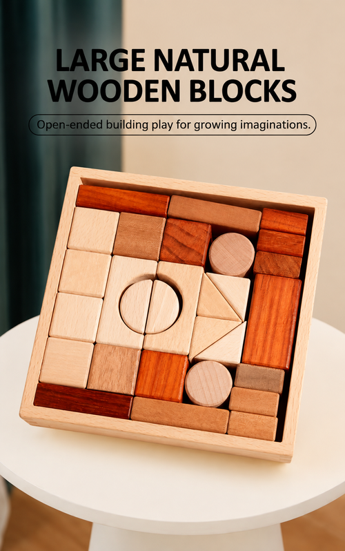 🧱 Build, create, and imagine! ✨ This wooden block set makes learning fun while developing creativity and problem-solving skills. Smooth, colourful pieces store neatly in the wooden box—perfect for playtime or gifting! 🎁
