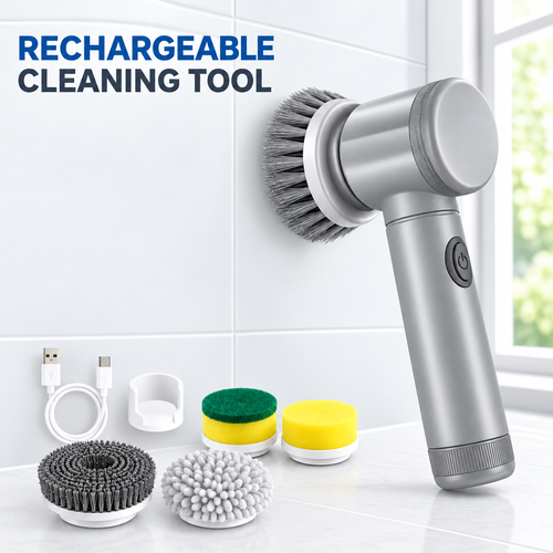 Grey Rechargeable Handheld Electric Cleaning Scrubber