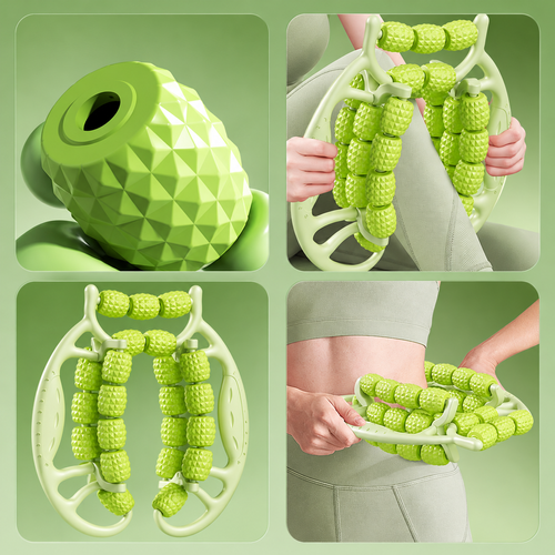 Green 29-Roller Leg Massage Tool with Dual Handles