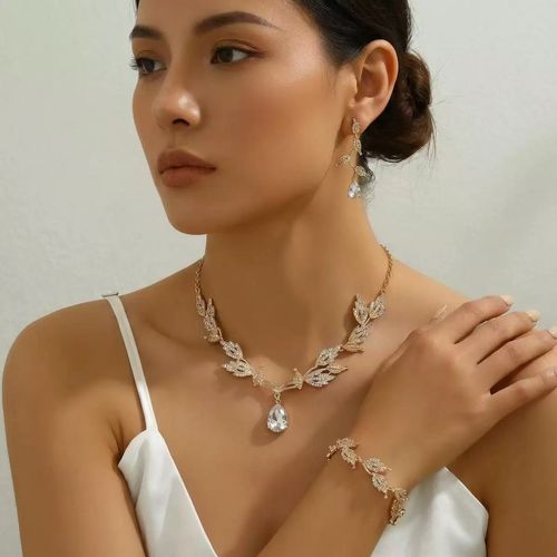 Leaf Necklace and Drop Earring Set for Women