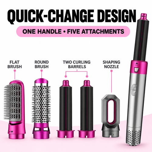 5-in-1 Hot Air Hair Styler and Dryer Brush with 5 Interchangeable Attachments