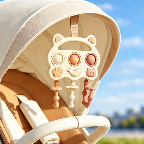 Cream Bear Sensory Pull and Press Baby Toy