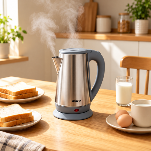 Silver Electric Kettle with Grey Handle