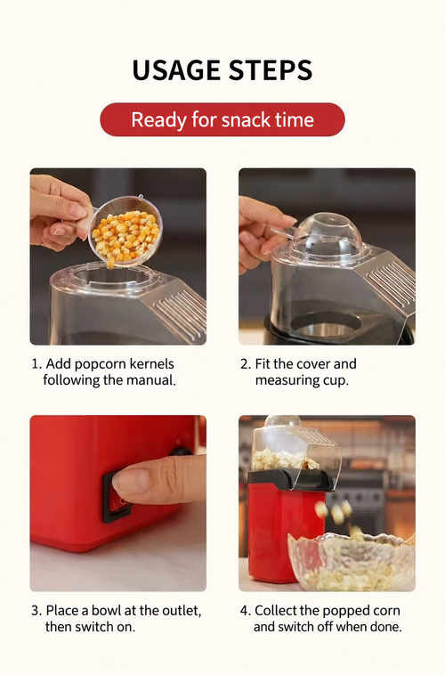Compact Electric Popcorn Maker with Clear Cover – Red