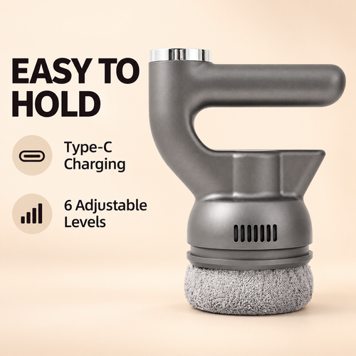 Cordless Handheld Body Massager with Fabric-Covered Rotating Head – Grey