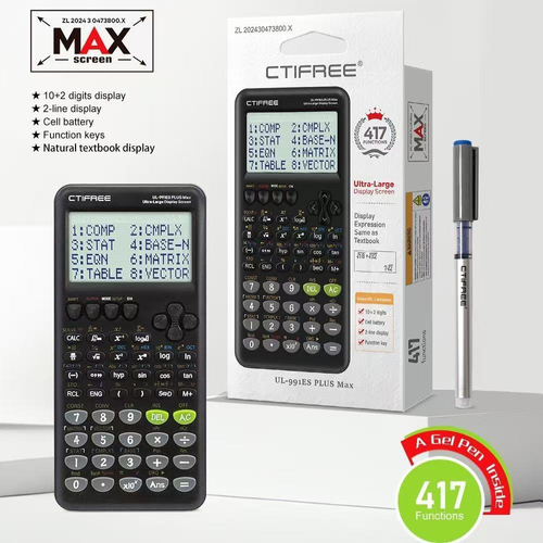 CTIFREE UL-991ES PLUS Max Scientific Calculator with 417 Functions and Protective Cover - Black