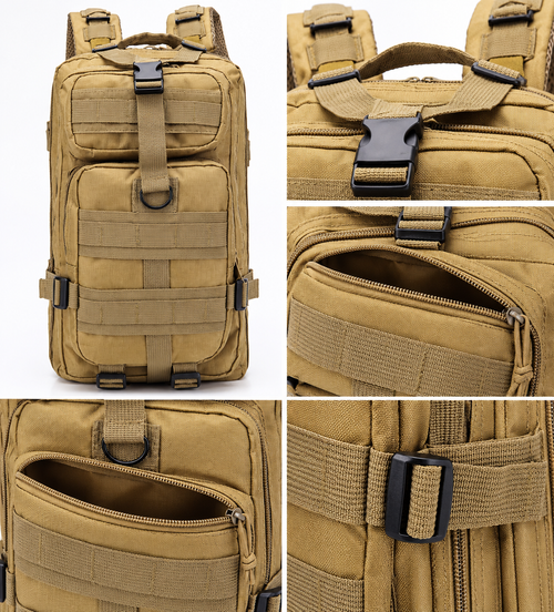 Tan 20–35 L Multi-Pocket Outdoor Backpack