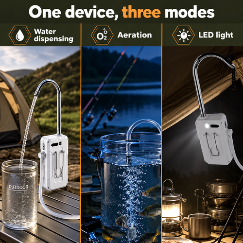 USB-Rechargeable Portable Water Pump with Wave Sensing, Aeration and LED Light