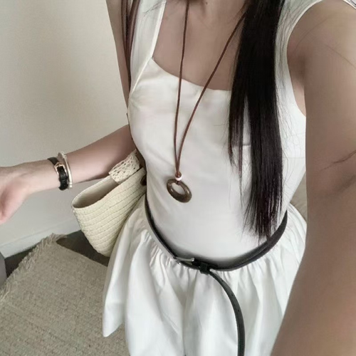 Vintage Brown Ring Pendant Necklace with Long Cord