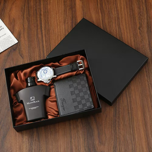 Gift Set for Men with Wristwatch, Bifold Wallet and Perfume in a Presentation Box