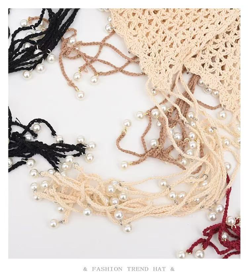 Women's Beaded Crochet Knit Hat - Beige or Red