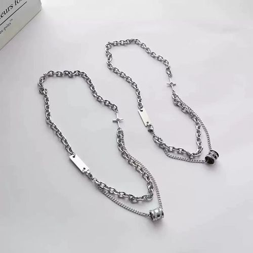 Layered Titanium Steel Necklace for Men - Silver Tone