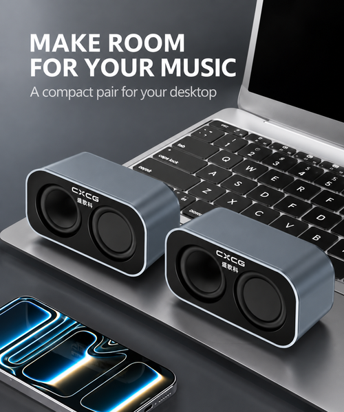 Compact Desktop Speaker Pair with USB Power and 3.5 mm Audio
