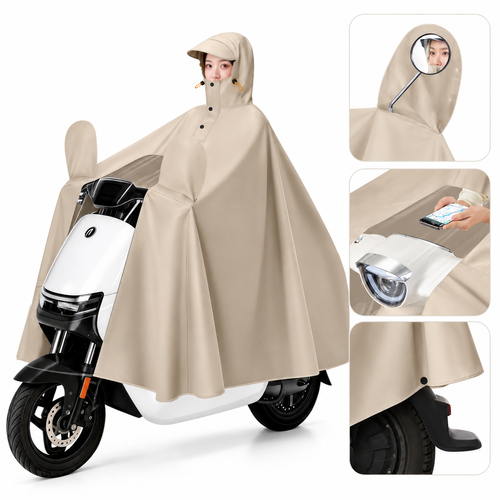 Beige 5XL Two-in-One Scooter Rain Cover and Rider Poncho