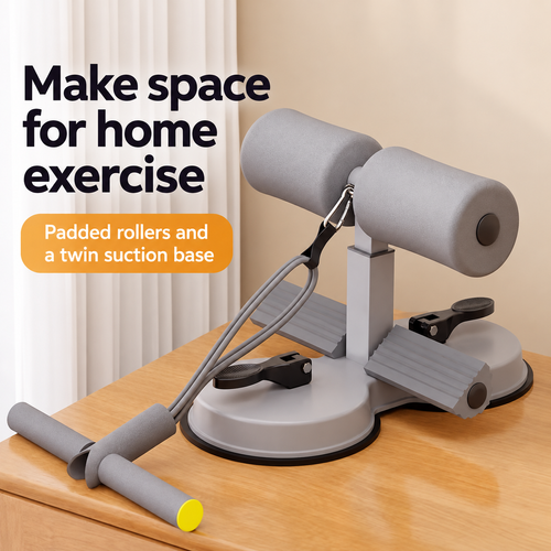 Adjustable Sit-Up Assist Bar with Twin Suction Bases and Pull Handles