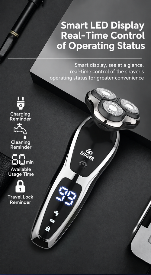 Black 3-Head Electric Shaver with Smart LED Display