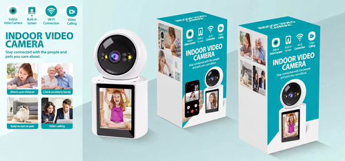 White Indoor Wi-Fi Video Calling Camera with Built-in Screen