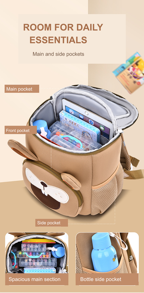 Tan Animal Face Kids Backpack