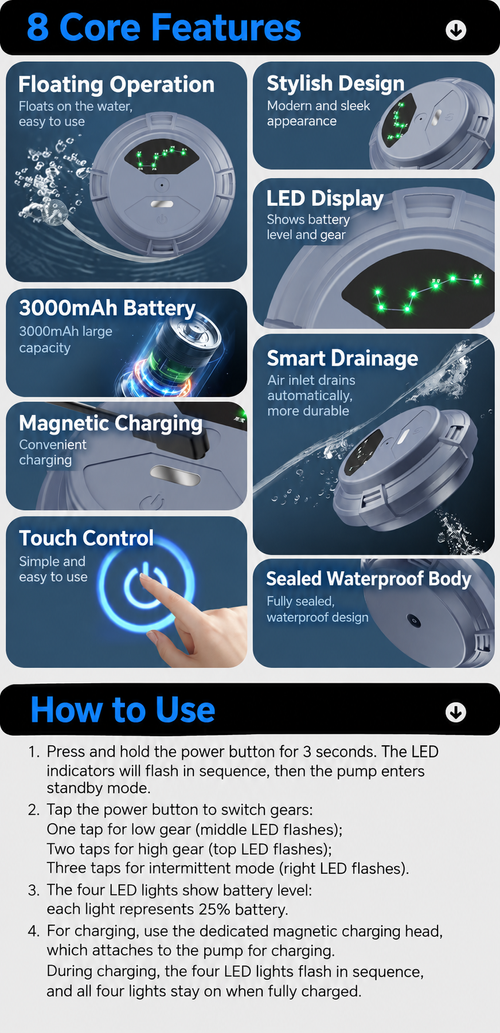 3000mAh Smart Waterproof Aquarium Air Pump
